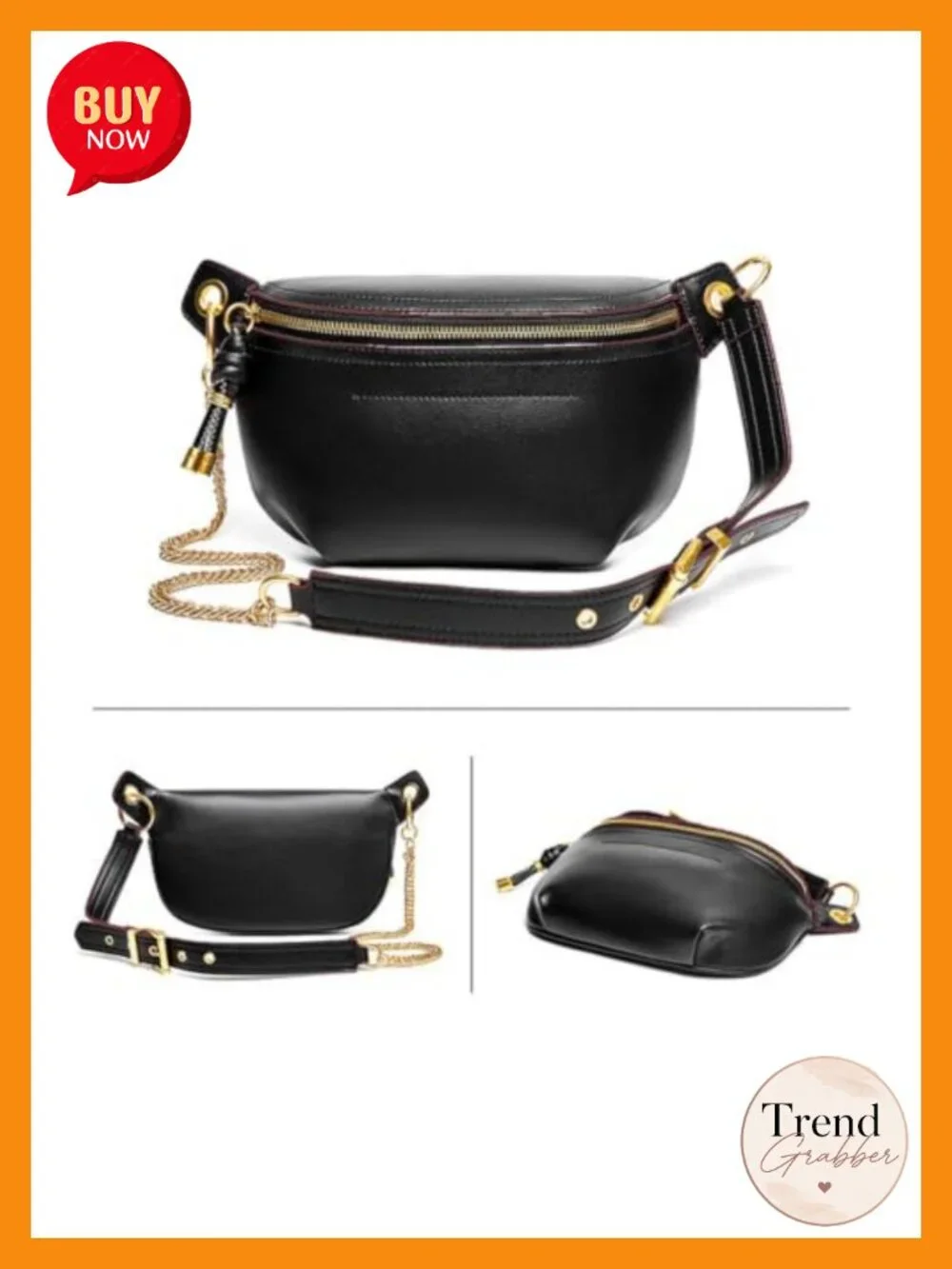 Faux Leather Crossbody Bag with Tassel | Adjustable Chain Strap | Women's